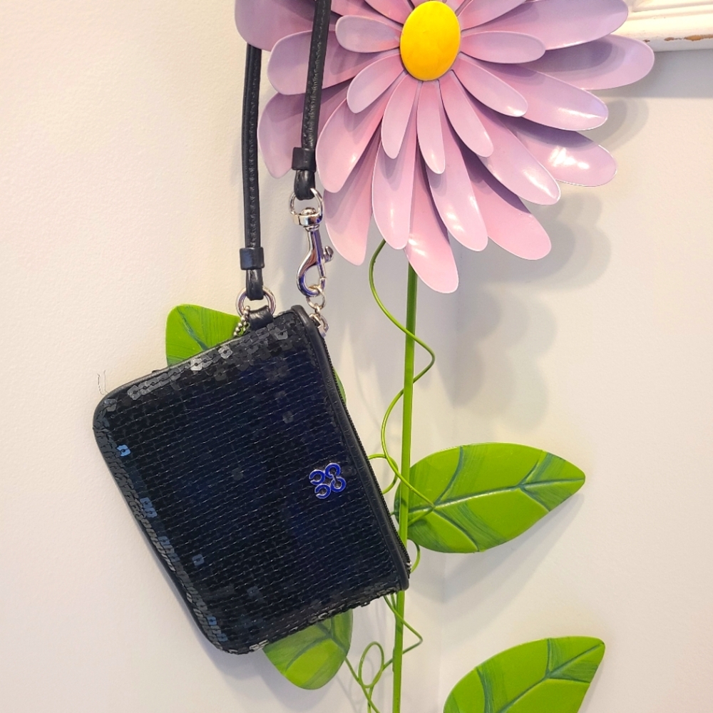 Black sequined Coach wristlet wallet/purse
